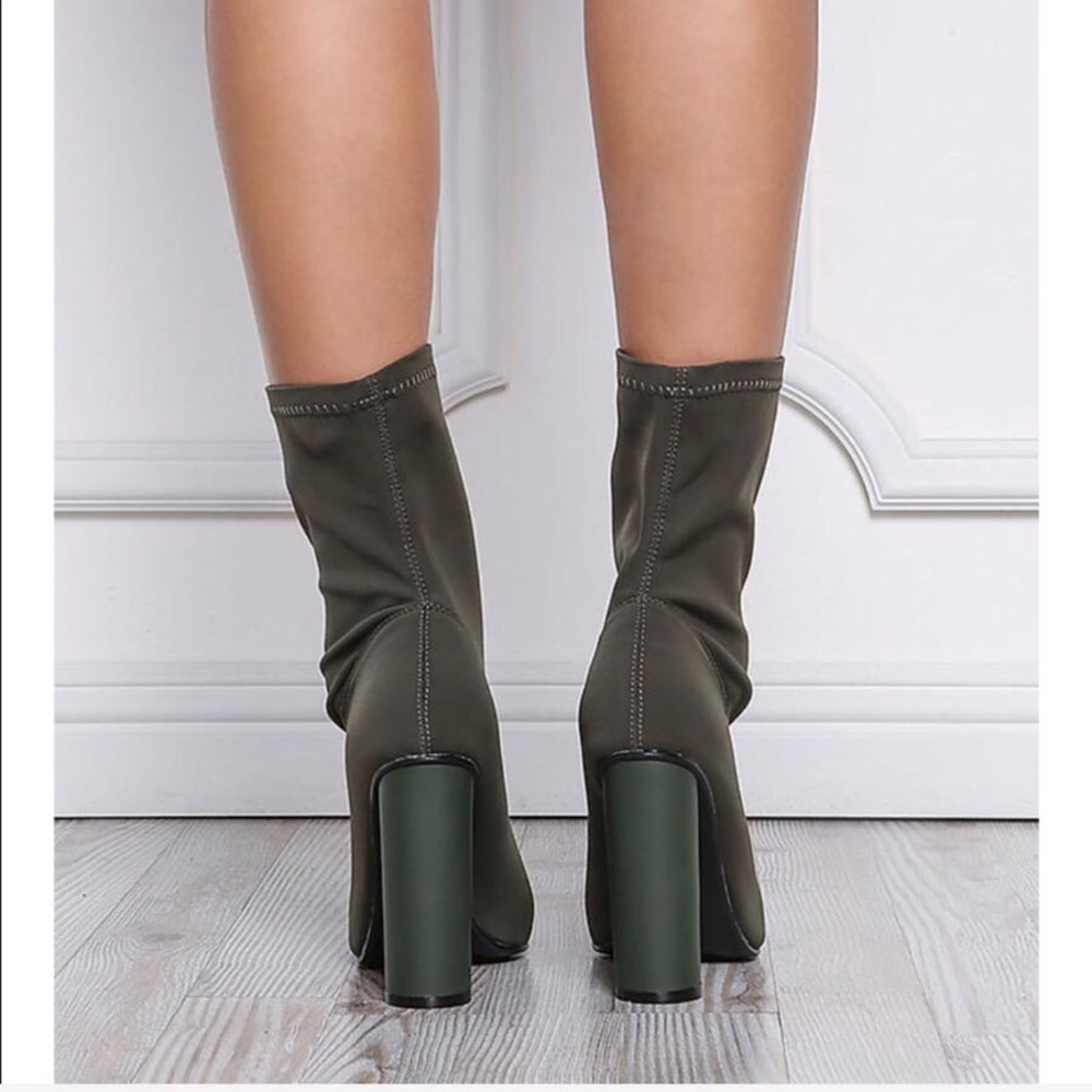 ladies pointed toe high heels short boots Olive